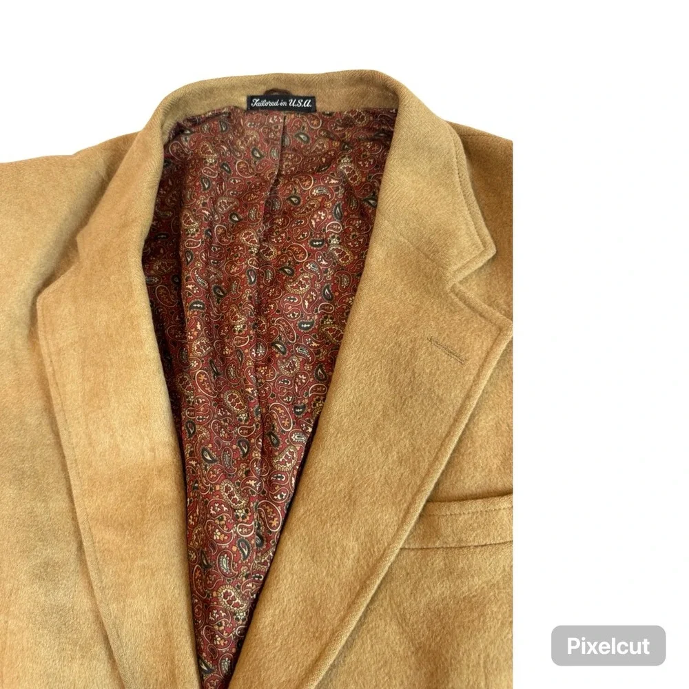Stafford Executive‎ Mens Camel Hair Blazer Tan Paisley Lining USA Made 40R 42R